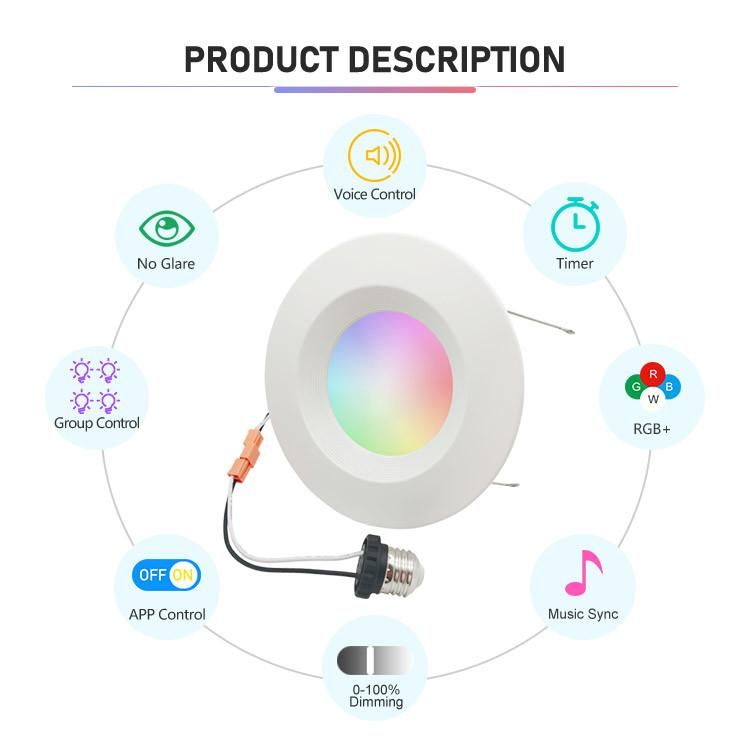 Remote Control Dimming RGBW WiFi Smart LED Downlight