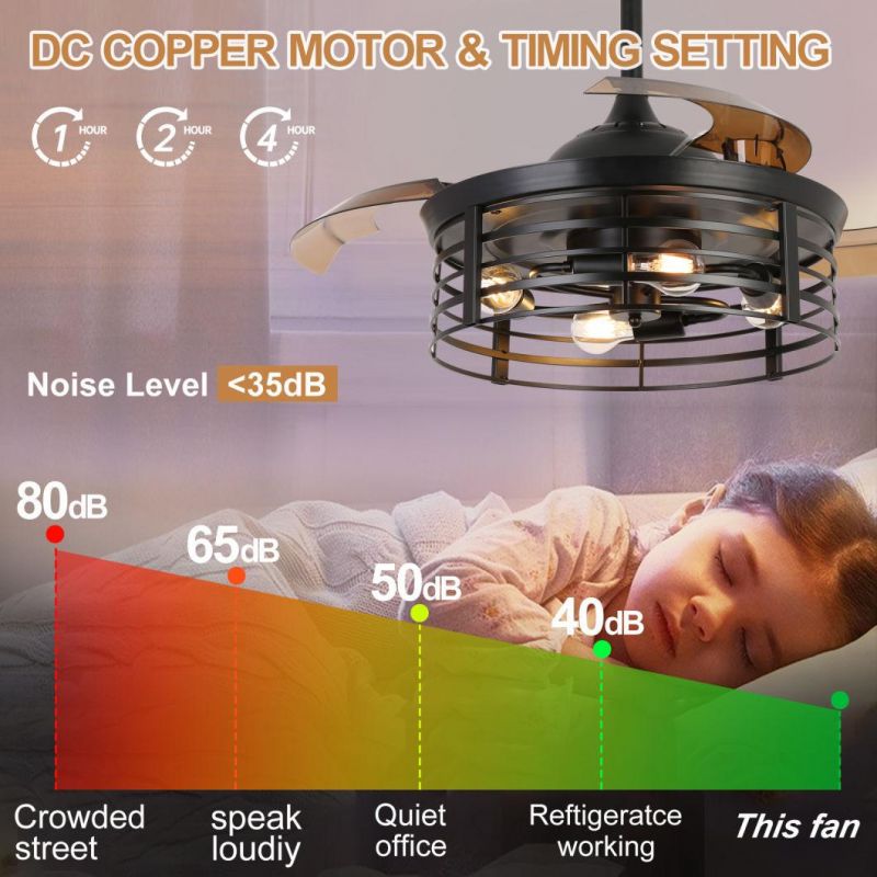Ceiling Fan Metal Element Acrylic Popular Blades Invisible Ceiling Fan with Lights and Remote Control6ceiling Fan Metal Element Acrylic Popular Blades Invisibl