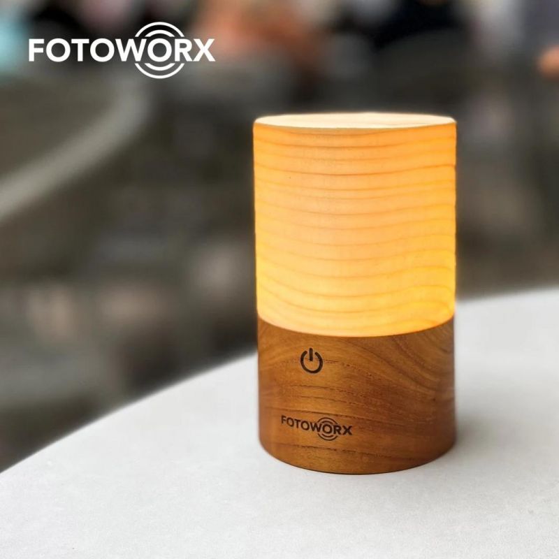 Fotoworx Genuine Wood Night Light Touch Sensor LED Bedside Lamp Light