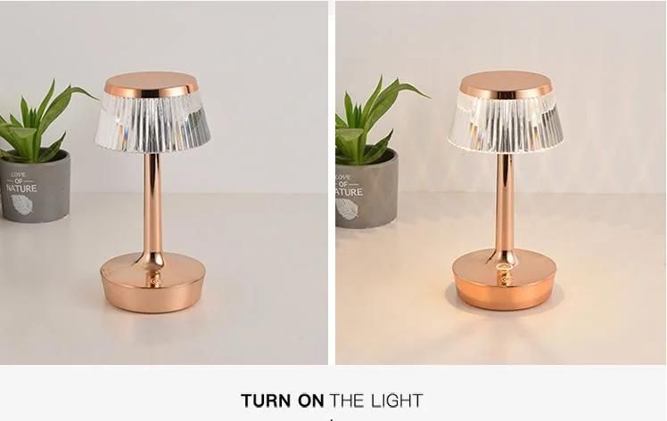 Bedside Bedroom Rechargeable Night Light ABS Battery Operated LED Crystal Gold Cordless Table Lamp Hotel Restaurant Dining Room USB Wireless Desk Table Lamps