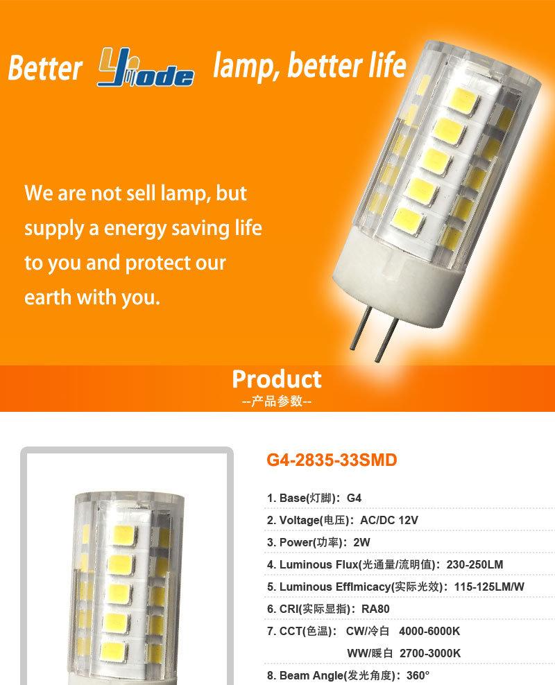 G4 LED Lamp 12V Gy6.35 G6.35 360 Degree 2835SMD 33LED High Power Ceramic Spotlight Bulb