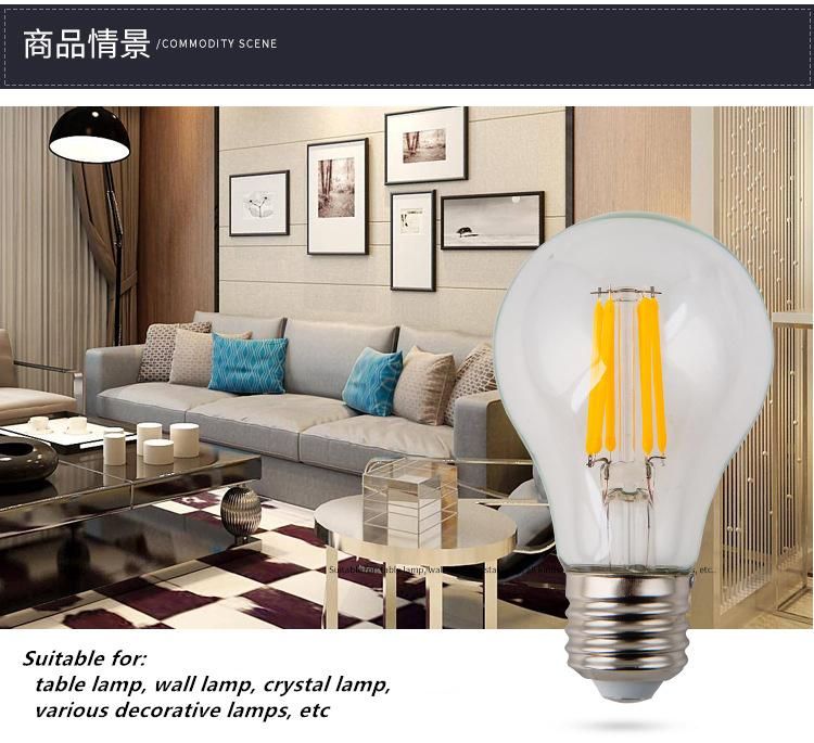 A60 8W Dimmable LED Filament Bulb Light