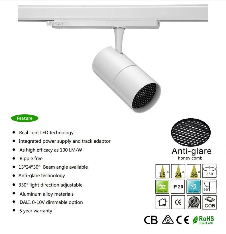 Adjustable Beam Angle CREE COB White / Black LED Track Light for Commercial Lighting