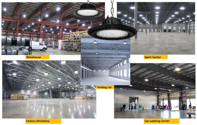 Industrial 200W LED Lighting Ceiling Suspended UFO High Bay Light for Warehouse Stadium Lighting IP20 IP65 Option