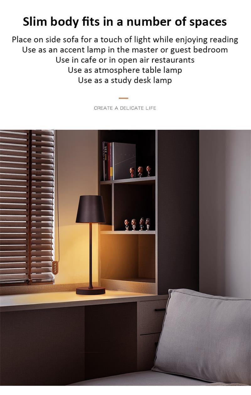Contemporary Nordic Classic Form Rechargeable Touch Control Wireless LED Lamp Aluminum Metal Table Lamp Bedside Lamp
