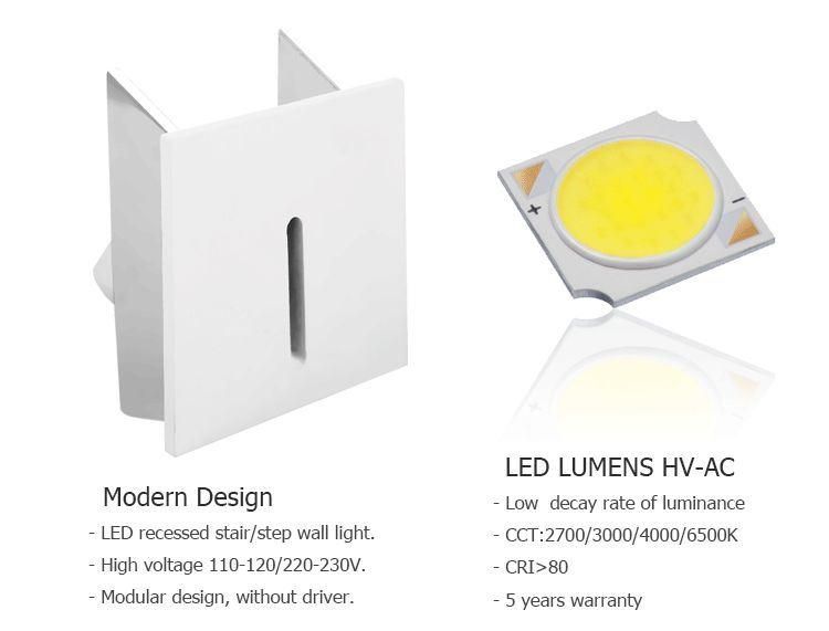 Hight Voltage 100-240V 4W 2700K LED Step Light Wall Light