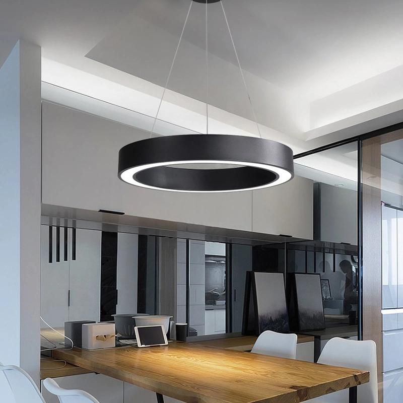 Modern LED Metal 18 Inch Ring Lamps Light Black Office Restaurant Hotel Decoration Commercial Circle Ring Pendant Light