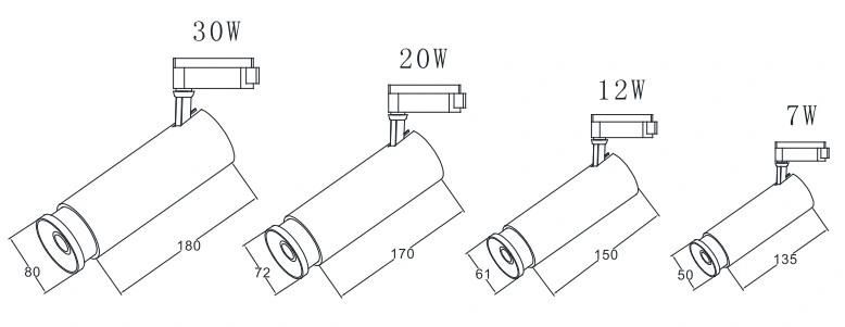 12W 30W Zoomable Spotlight Tracklight LED Downlight for Gallery Museum