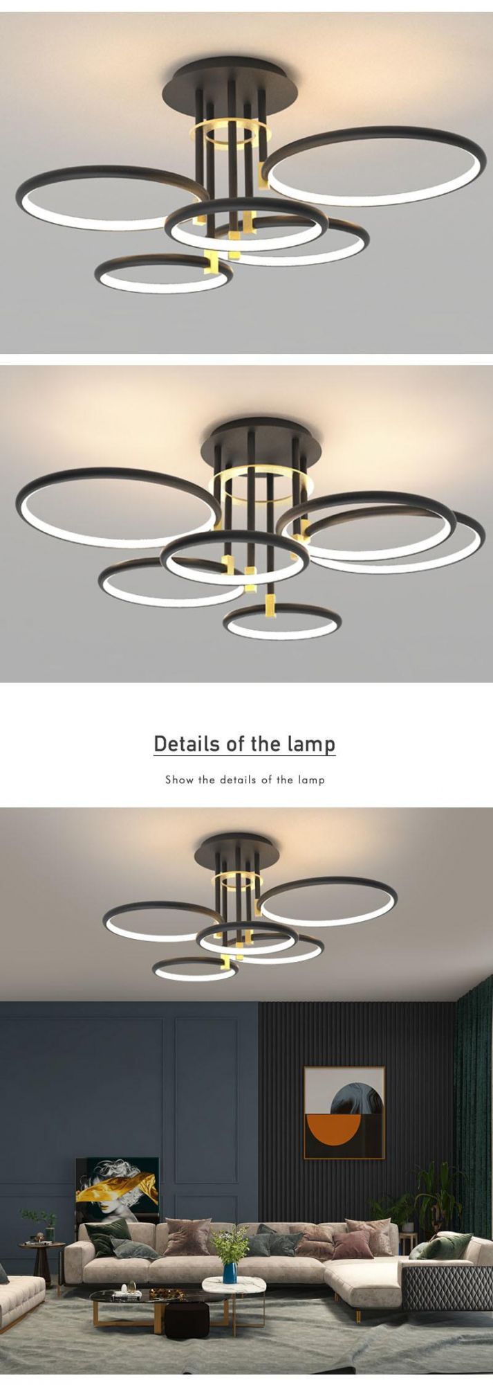 Ceiling Chandelier Lighting Fixtures Home Living Room Big Modern Decorative Black LED Ceiling Light