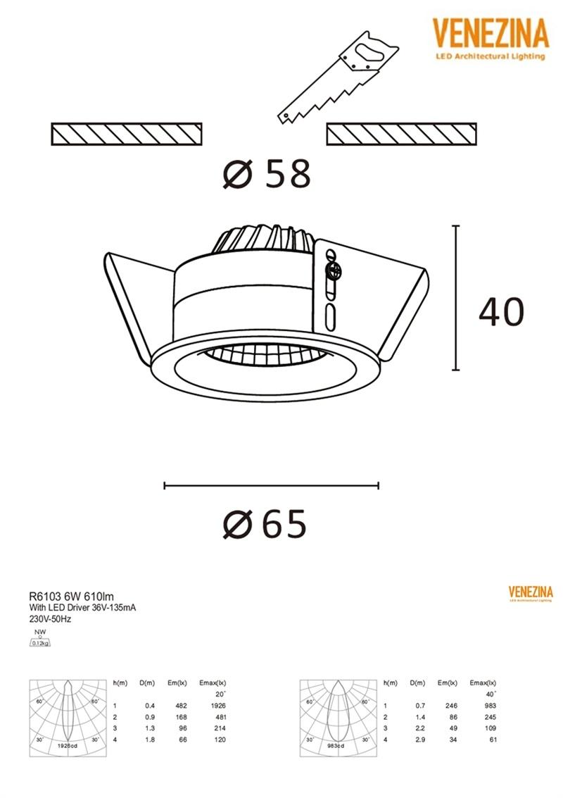 6W Indoor Ceiling LED Recessed Can/Spot Down Lights for Museum/Salon/Club/Retail Store/Art Gallery