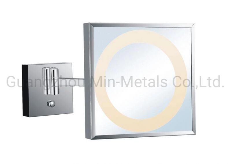9"X9" Brass Square Magnifying LED Mirror with LED Mx-Hy1849