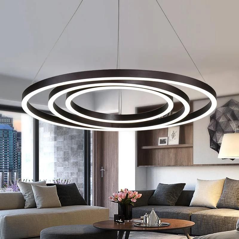 2022 Modern Dimmable Three Rings Acrylic Chandelier Office LED Lamps Loft Pendant Light