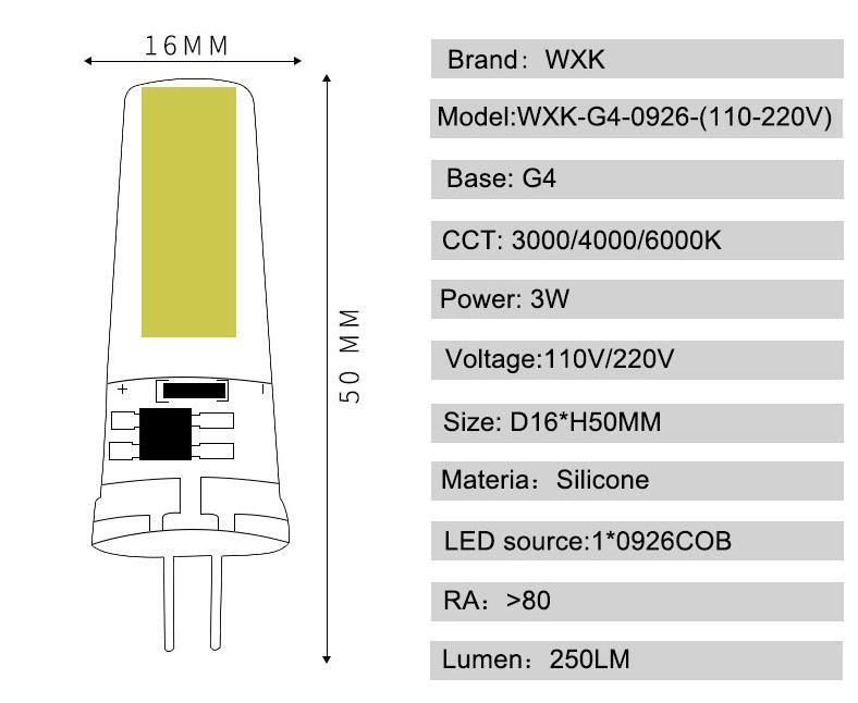 G4 3W LED Bulb, 250lm 110-220V COB Mini Capsule Bulbs Equivalent to 30W Halogen, Dimmable, Energy Saving LED Lamps for Chandelier, Courtyard