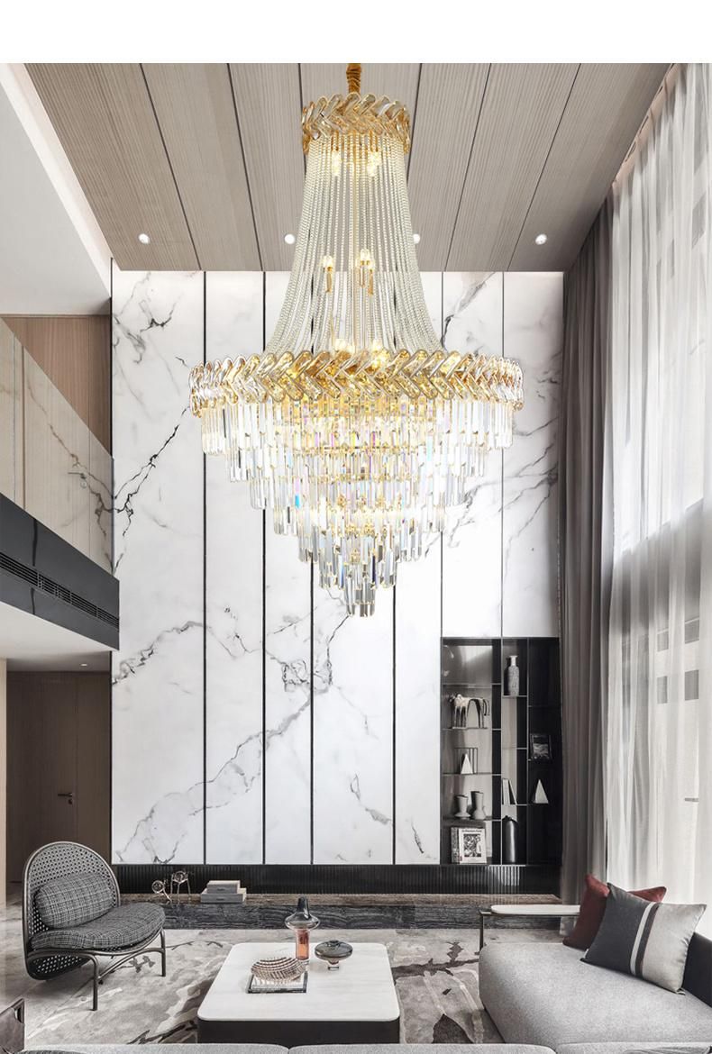 Large Project Indoor Hotel Lobby Villa Decoration Pendant Light Luxury Crystal K9 LED Chandelier