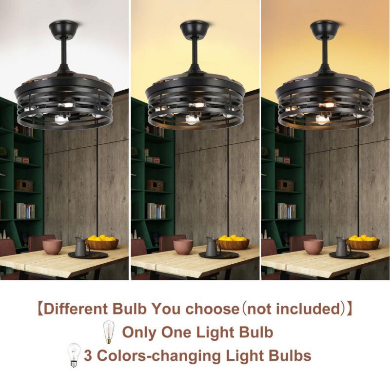 LED Ceiling Fan Glass Lampshade Plastic Blades Ceiling Fan Light Bulb with Hidden Blades