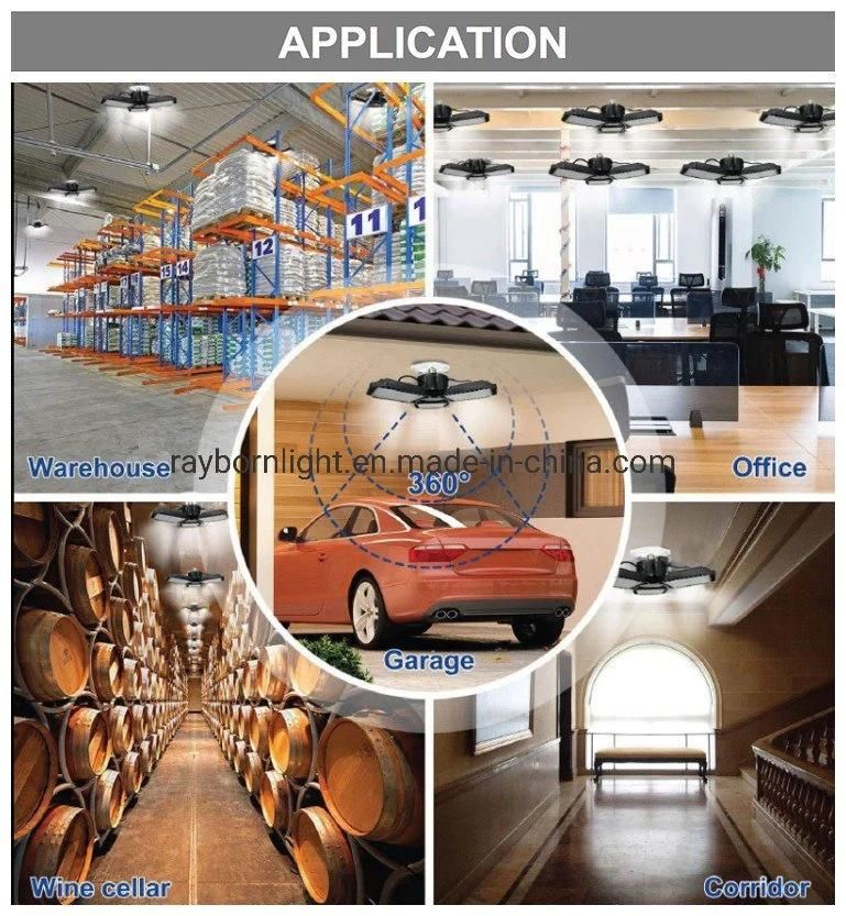 Factory Directly Sale Adjustable Panels Deformable 80W 100W Workshop Ceiling LED Garage Lighting for Warehouse