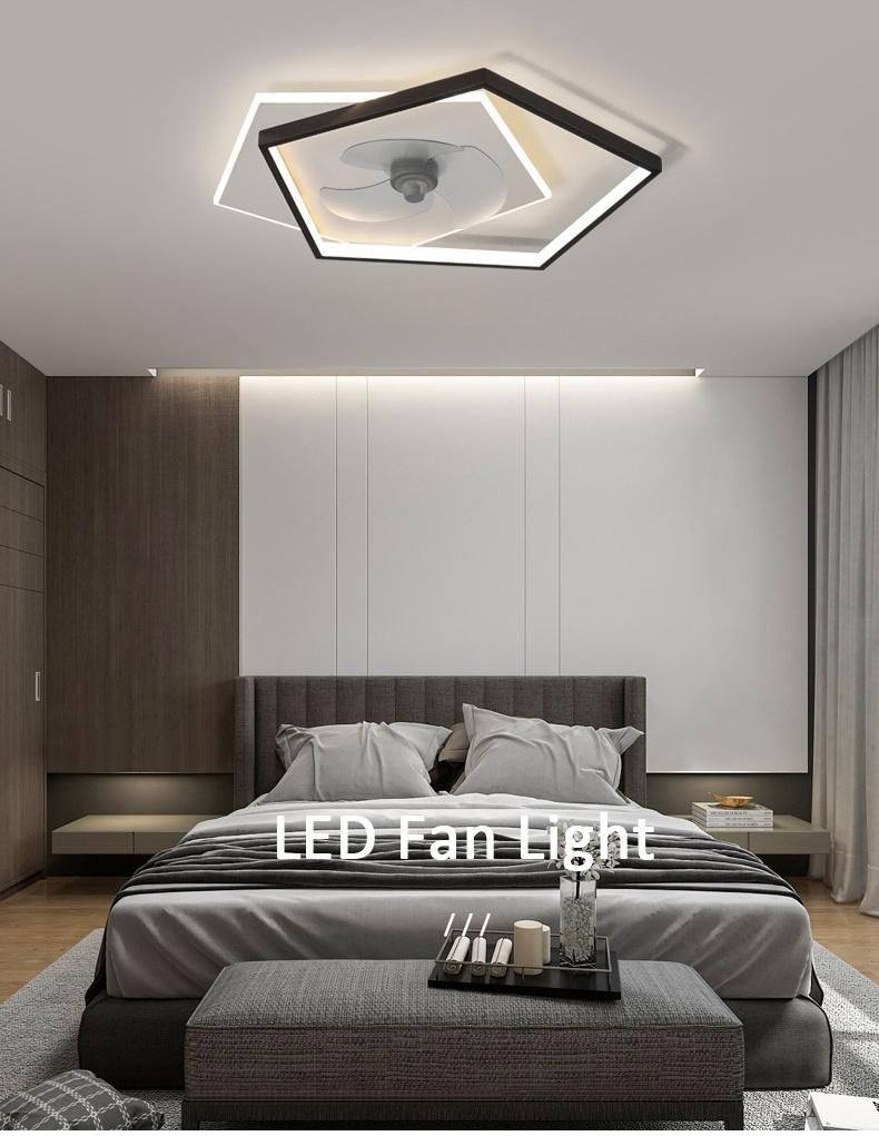 53W Modern Square Decorative Lighting Bedroom Fixture LED Ceiling Fan Light