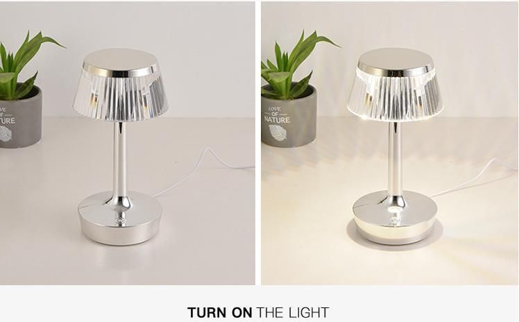 USB Atmosphere Table Lamp LED Touch Night Lights Bar Coffee Store ABS Rechargeable LED Crystal Cordless Lamps Table Restaurant Battery Operated Desk Light