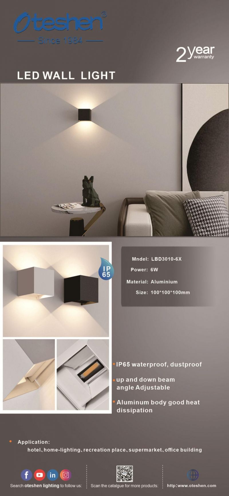 IP65 Waterproof Aluminum 6W Indoor and Outdoor Used LED Wall Lamps up and Down Decorate Wall Light