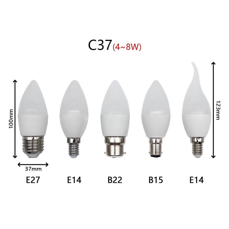 China Factory LED Dimmable C37 6W SMD2835 E14/E27 LED Candle Bulb Light for Indoor Decoration