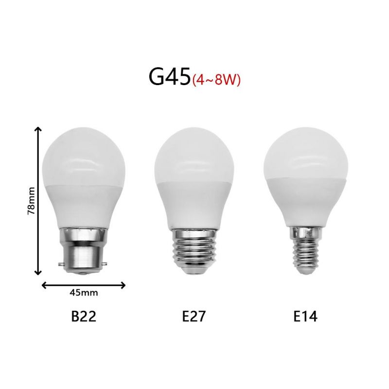 Factory Price LED Bulb Light G45 8W E14/E27/B22 Low Power LED Bulb Plastic Lamp with CE RoHS ERP Certificate for Indoor Lighting