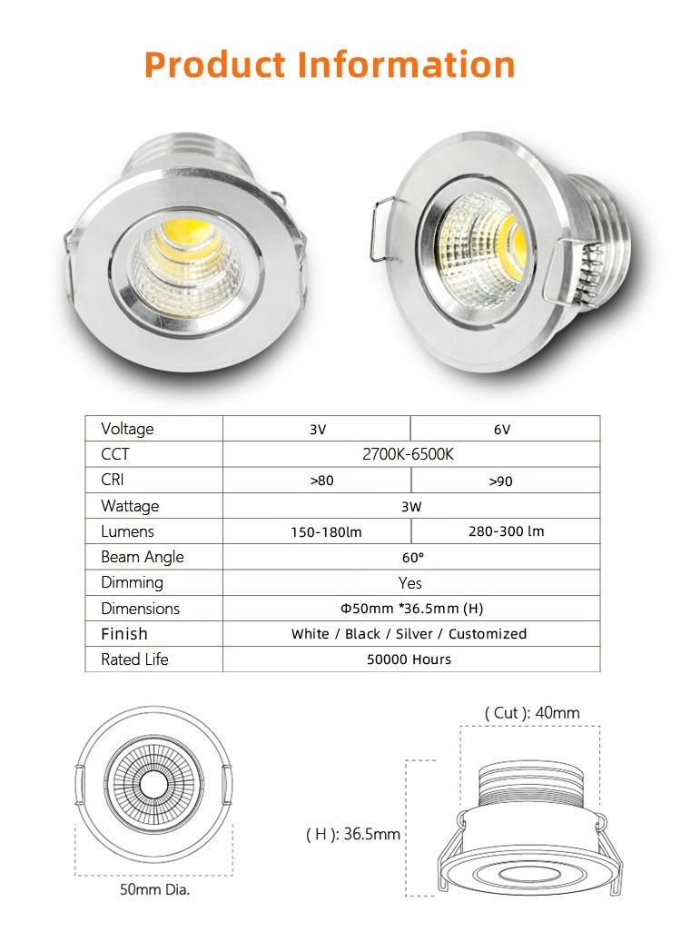 3W Rotated LED Mini Downlight Recessed LED Spotlight LED Cabinet Light 400