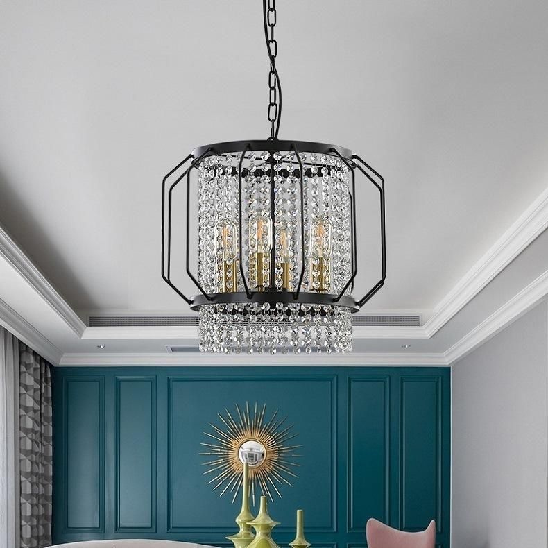 North America Crystal Chandelier Modern Hanging Pendant Light Decorative Metal Shade Pendant Lamp