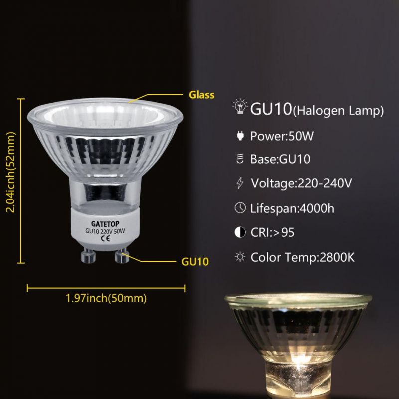 Factory Price Hot Sale Halogen Lamp 50W GU10 220-240V 3000K 6500K Glass Material for Crystal Chandelier Home Decoration and Indoor Lighting