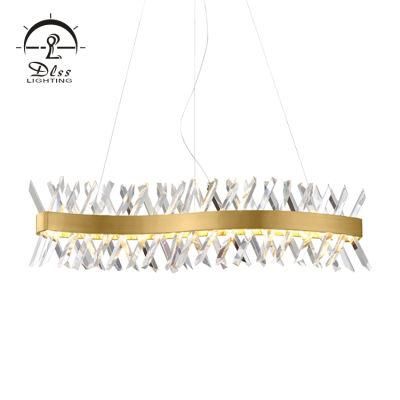 Gold Metal Triangle Crystal Bar Long Luxury Home Chandelier