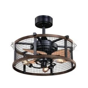 Indoor Retro Style Decoration Ceiling Fan with Light 3 Blade DC Motor Remote Control Caged