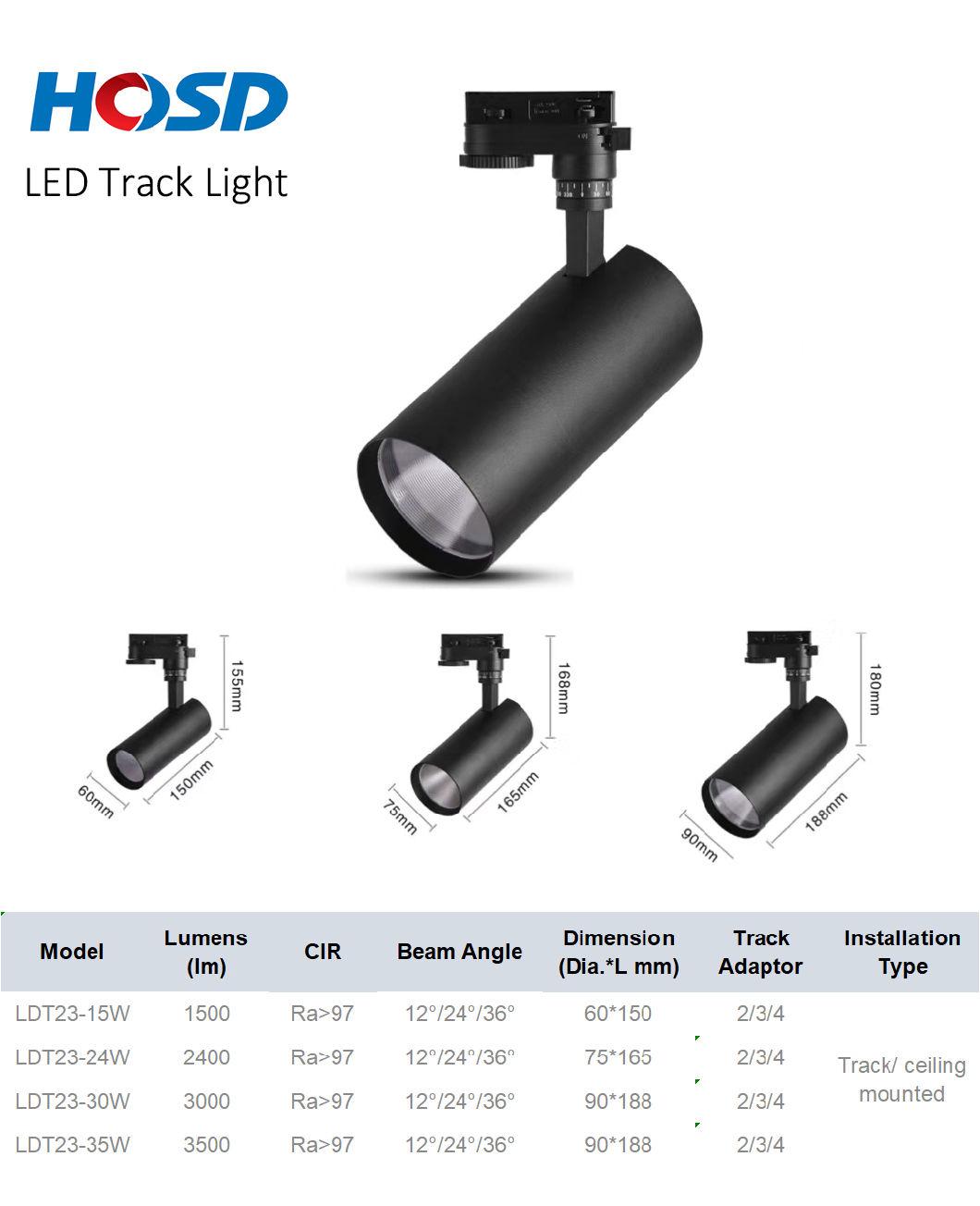 15W-35W TUV CE Three Phase Ra95 LED Spot Track Light for Shoes Clothes Chain Stores Shops Showroom Exhibition Projects Track Lighting