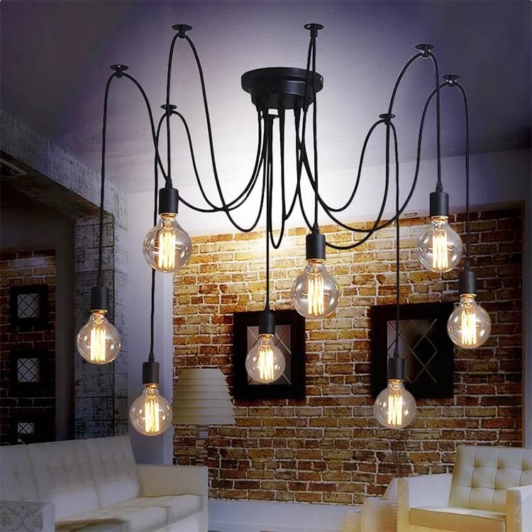 Industrial Pendant Lighting Adjustable DIY Vintage Style Spider Semi 12 Heads Ceiling Light