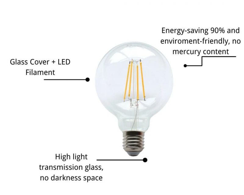 WiFi Control G95 LED Filament Bulbs LED Lighting Dimmable LED Globe Bulb E27 Base LED Lamp 4W LED Bulbs with Ce RoHS