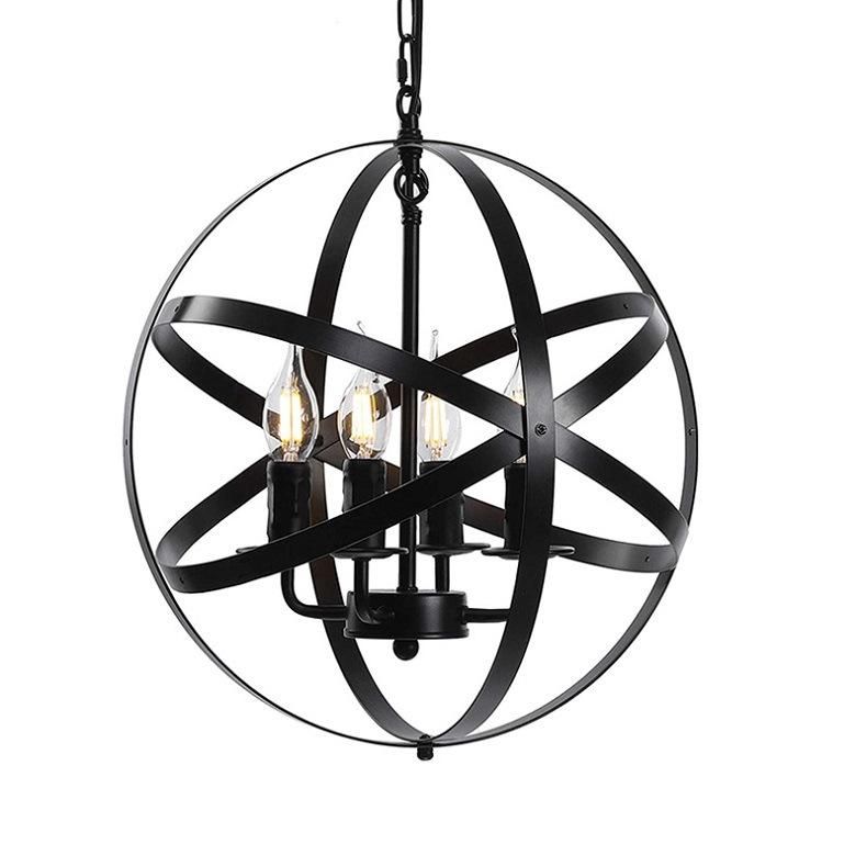 4-Light Chandelier Farmhouse Rustic Industrial Pendant Lighting with Metal Spherical Shade Black Chandeliers for Dining Room