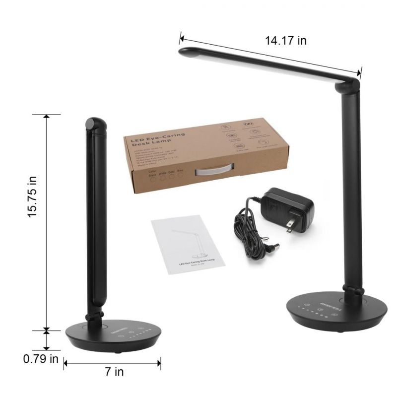 12W LED Desk Lamp, Dimmable and Adjustable Table Lights, Touch-Sensitive Control Panel, with 5 Lighting Modes 7 Brightness Levels, Timer and 5V/2.1A USB Chargin