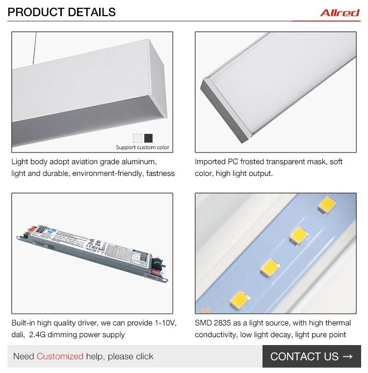 Suspended Recessed Fixture LED Linear Light Linkable System Surface Suspended Ceiling Pendant Aluminum Housing Linear Light