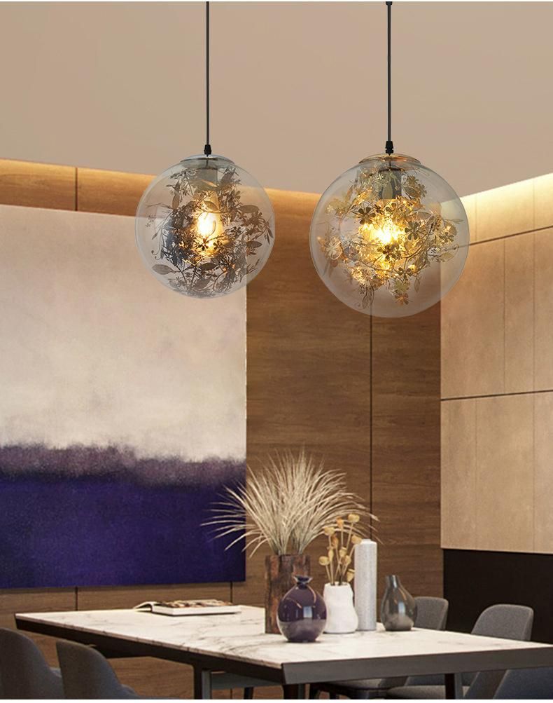 Hot Selling Modern E27 Glass Chandelier Romantic Home Art Deco Pendant Light for Cafe Living Room Dining Room