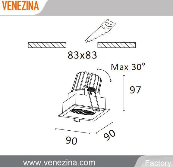 2021 New Modern Square Fixed COB LED Downlight Recessed LED Spotlight Adjustable Lighting Light