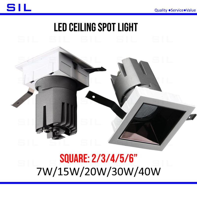 Spotlight LED Spotlight High Quality Anti Glare Recessed Tiltable Spotlight Square 40W LED Spotlight