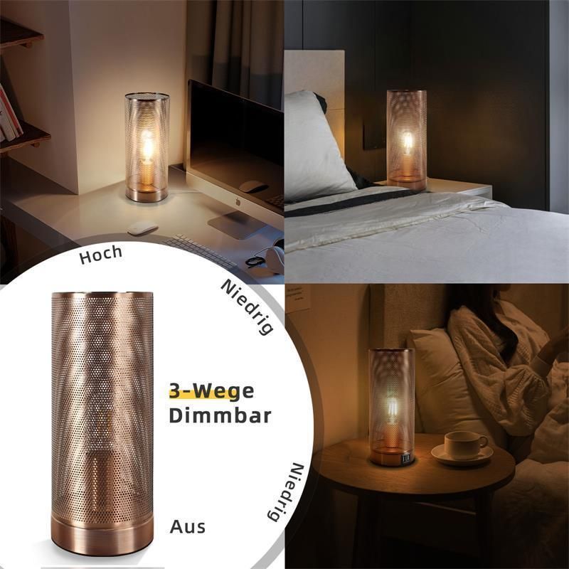 Modern Dimmable Industrial LED Table Lamp USB Charging Port and Socket Bedroom Touch Metal Desk Light Bedside Lamp