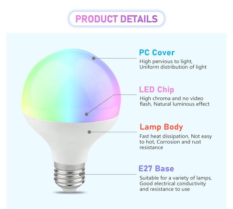 LED Smart Light RGBW Multi Color LED Smart WiFi Global Bulb G80, G95, G120 Series