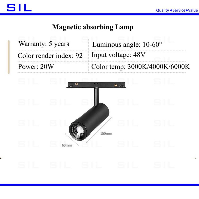 10-60 Degree Focusing Commercial Distributor Ceiling Lighting Adjustable Angle Magnetic Track Rail Installed 20watt LED Track Light