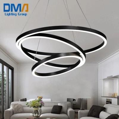 2022 Modern Dimmable Three Rings Acrylic Chandelier Office LED Lamps Loft Pendant Light