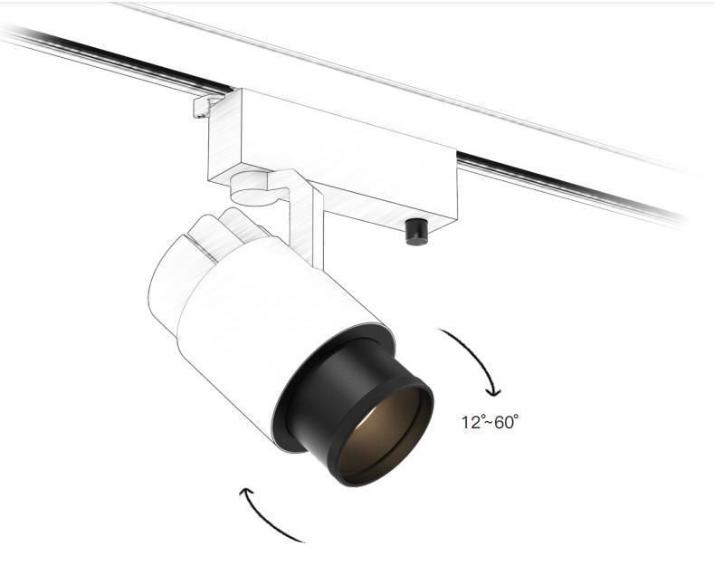 White Black 10-60 Degree 0-10V Dimmable Focus Track Light LED