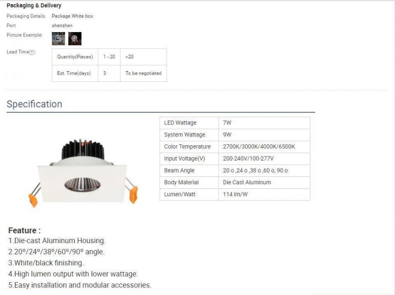 Square Type Recessed Mounted X2a+Sq6 CCT 2700-6500K LED Downlight