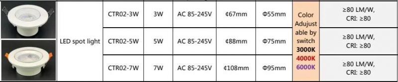 3W 5W 7W CCT Colour Adjustable Downlight Spotlight Down Light Ceiling Recessed LED Spot Light