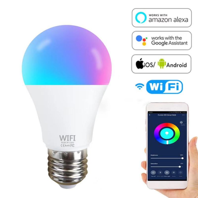 RGBW Wi-Fi LED Bulb, Smart Light Bulb, Dimmable Multicolored Lights, Compatible with Alexa and Google Home