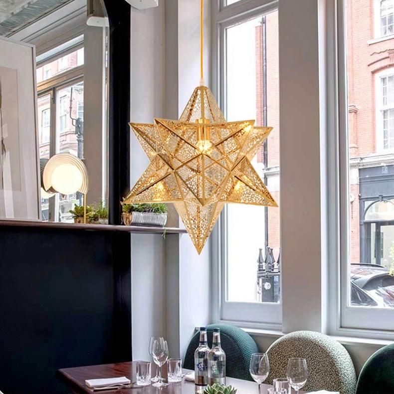 Artistic Stainless Steel Pendant Lamp Star Metal Hanging Lamps Restaurant Decorative Chandeliers