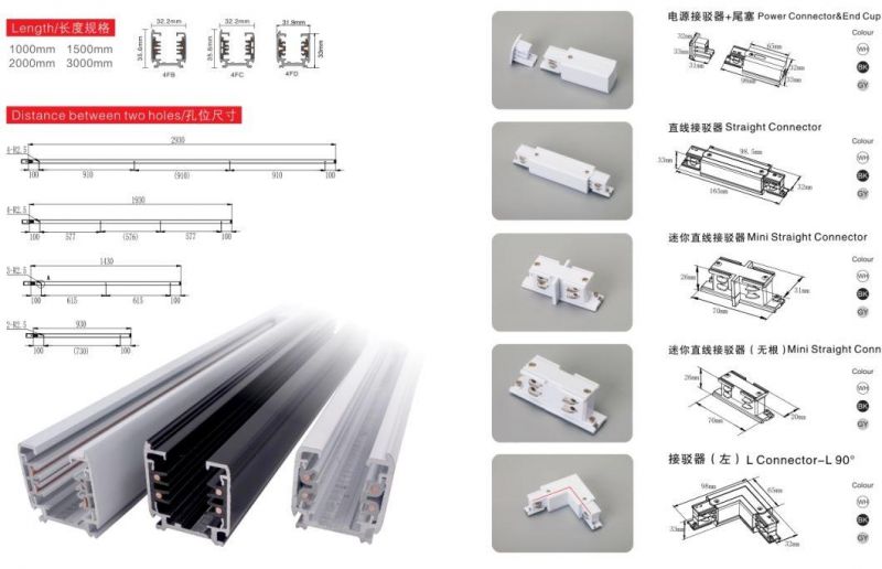 2 Wire 3 Wire 4 Wire 3phase 1m 2m 3m LED Track Rail 16A AC85-350V Track Line