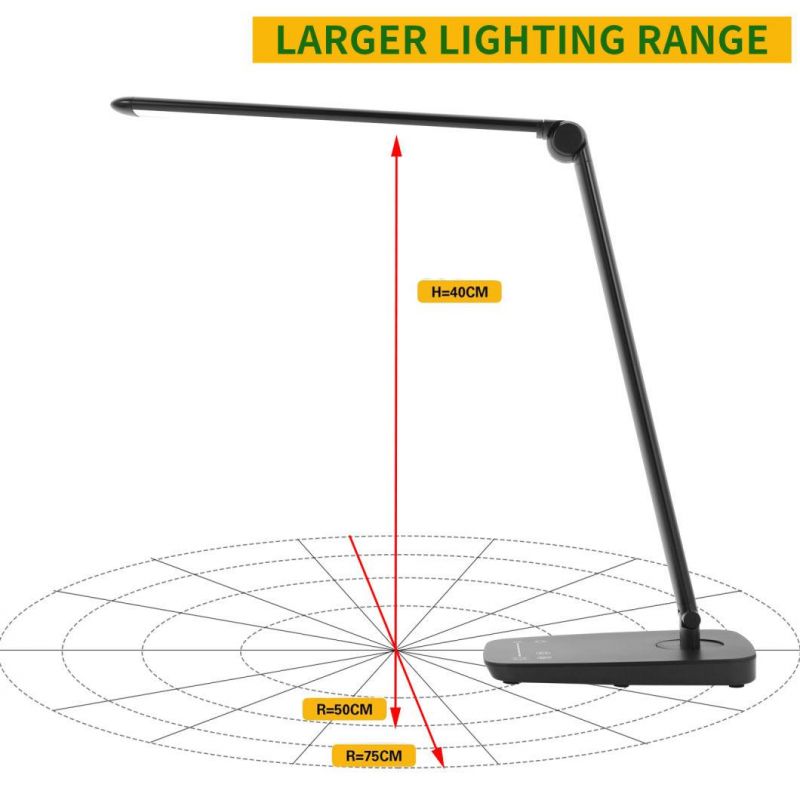 LED Desk Lamp Adjustable, Dimmable Table Lamp Eye Care Energy-Saving, LED Folding Office Reading Light(10W/12V, Touch Control, USB Charging Port, 5-Level Dimmer